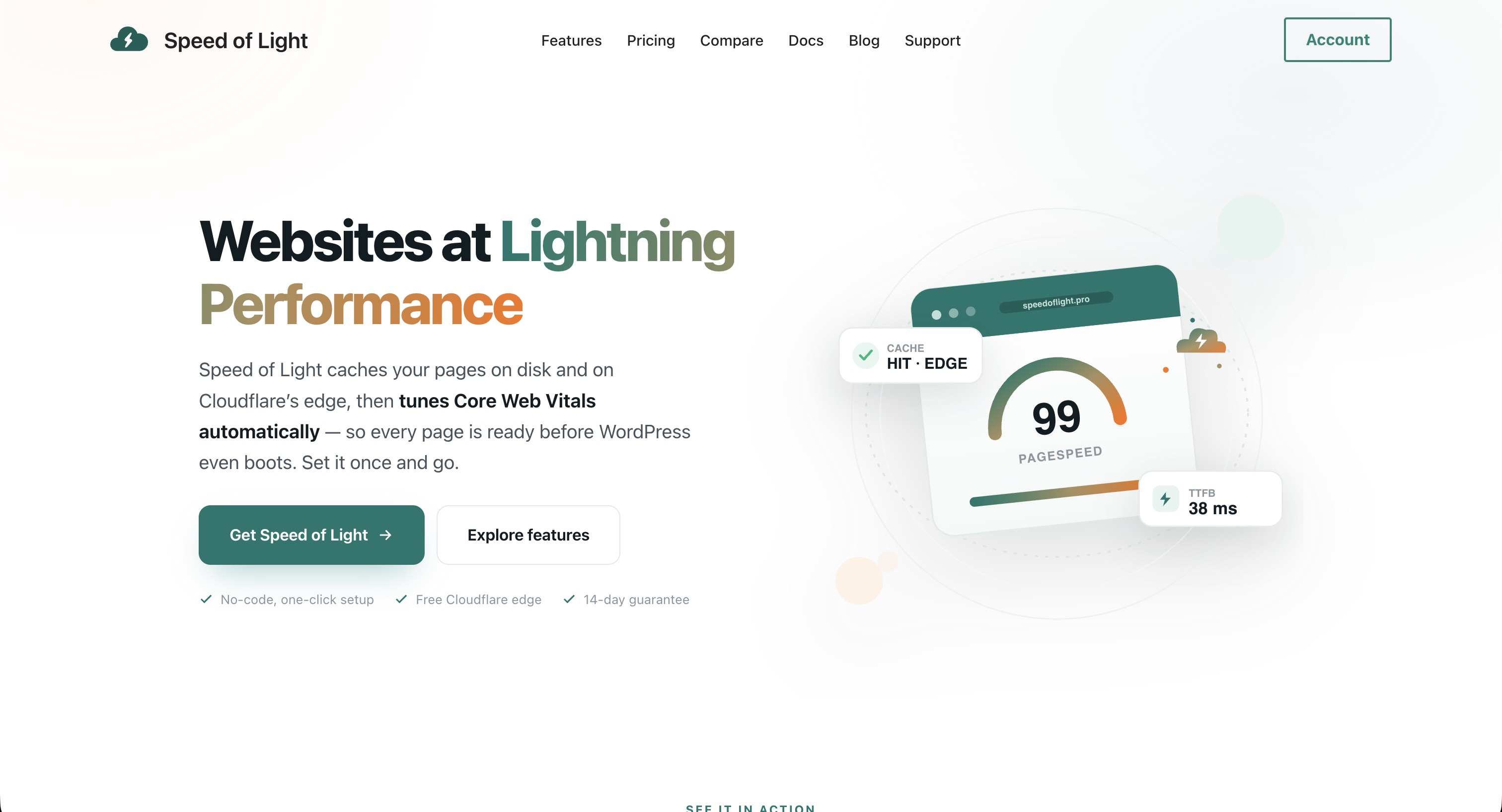 Speed of Light Pro WordPress performance product website